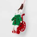 Fabric Mouse Wearing Striped Hat in Wheelchair Christmas Tree Ornament Red/Green - Wondershop™