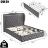 Full Queen Bed Frame with 4 Storage Drawers, Upholstered Platform Bed with Storage Headboard and Charging Station, Velvet Tufted & Wingback, Grey - 2 of 4