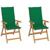 vidaXL Solid Teak Wood Patio Chairs Set with Adjustable Backrest and Green Cushions - Weather-Resistant and Foldable Outdoor Furniture - 2 of 4