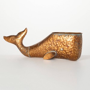 Sullivans 8" Happy Bronze Whale Planter, Metal - 1 of 3