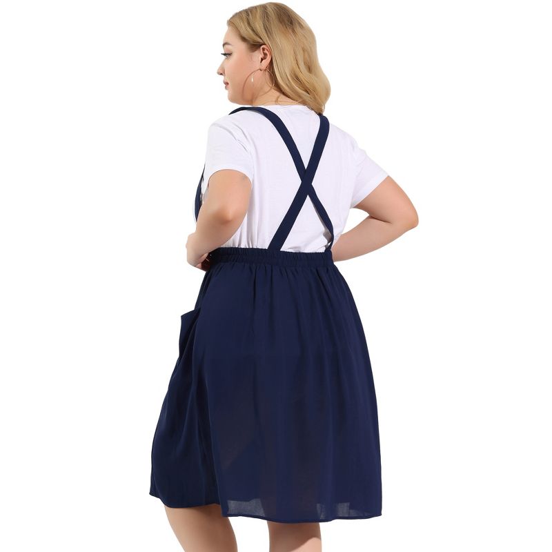 Agnes Orinda Women's Plus Size Casual Elastic Waist Suspender Skirt with Front Pockets, 5 of 7
