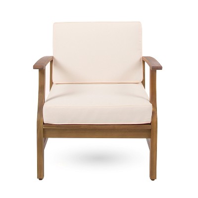 GDFStudio Abena Outdoor Acacia Wood Club Chair with Cushions, Cream/Teak