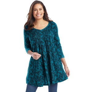 Woman Within Women's Plus Size V-Neck Pintucked Tunic - 1 of 4