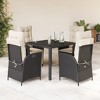 vidaXL 5 Piece Black Poly Rattan Patio Dining Set with Cushions - Adjustable Reclining Chairs and Tempered Glass Tabletop for Garden/Backyard/Patio - 2 of 4