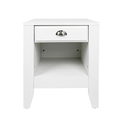 GlasFlength Nightstands Nightstand Modern Bedside Table with Storage Drawer and Open Wood Shelf for Room Modern, White, 21"*19.2"*24"