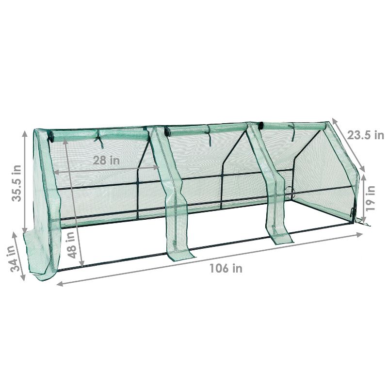 Sunnydaze Outdoor Portable Slanted Top Plant Shelter Mini Cloche Greenhouse with Zipper Doors - 36" - Green, 5 of 13