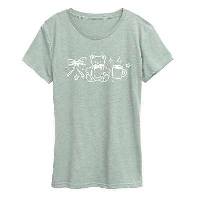 Women's - Instant Message - Teddy Bow Coffee Short Sleeve Graphic T-Shirt