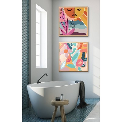 Abstract Colorful Acrylic Print with Natural Frame, 27" x 28.25"
