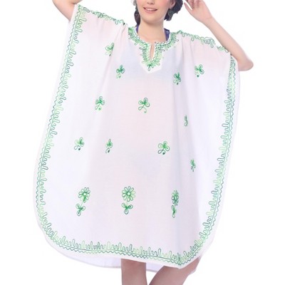 LA LEELA Women's House Daily Routine Evening Wear Loungewear Solid Casual Relaxed Caftan Knee Length Cover Up Dresses for Women 2X-3X White, Solid
