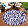 Navy Blue And Ivory Floral Medallion Washable Indoor Outdoor Area Rug - 2 of 4