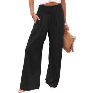 Coolmee Women Casual Linen Palazzo Pants Boho Wide Leg High Waist Lounge Pant Travel Vacation Outfits - 1 of 4