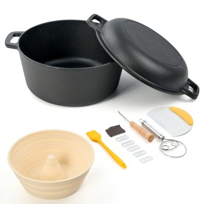 SEVOBAL Pots and Pans, 6.5-Quart Cast Iron Dutch Oven with Multi-Purpose Lid for Versatile Indoor and Outdoor Cooking Applications, Black,