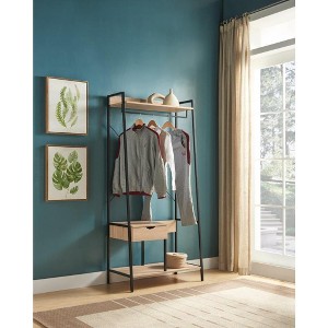 Metal Clothes Rack Open Wardrobe Free Standing with One Drawer Hanging Clothes Rod ¨C Light Brown - 1 of 4