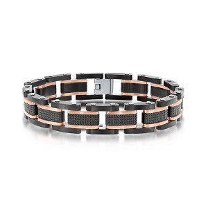 Metallo Mens Stainless Steel Textured Link Bracelet - Black & Chocolate - Black - 8.5 Inch - 1 of 4