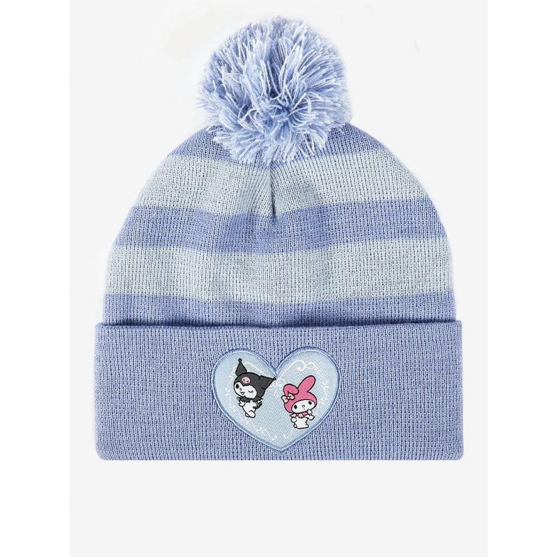 Kuromi & My Melody Character Heart Blue Striped Beanie, 1 of 2