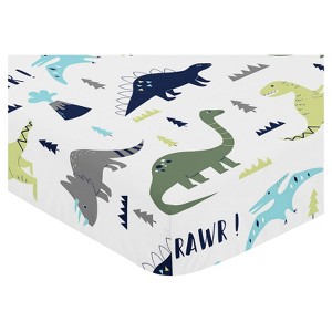 Sweet Jojo Designs Fitted Crib Sheet - Blue & Green Mod Dino, Blue Green