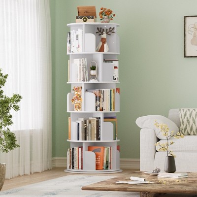 Aheaplus 4-tier/ 5-tier Corner Bookshelf for Home Office, 360 Rotating