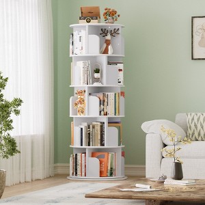 Aheaplus 4-tier/ 5-tier Corner Bookshelf for Home Office, 360 Rotating - 1 of 4