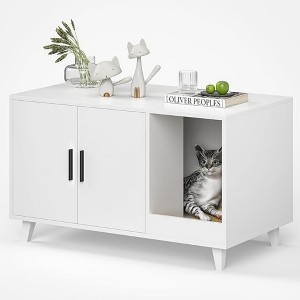 FURNIinspire Pet Crates and Houses, Multi-Functional Cat Cabinet, Comfortable Cat Space with Entrances, for Home, White, 33.5"*18.5"*19.9" - 1 of 4