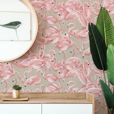 Ballerina Pink Flamingo Vinyl Peel and Stick Wallpaper Roll