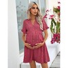 Maternity Swiss Dot Dress Summer V Neck Short Sleeve Button Down Mini Dress Baby Shower Photoshoot with Pockets - 2 of 4