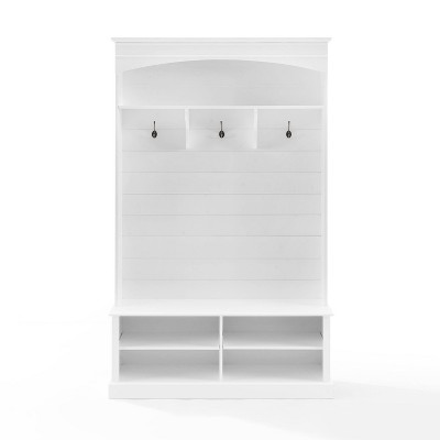 Bartlett White Farmhouse Hall Tree with Bench and Shoe Storage