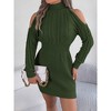 Women's Cold Shoulder Knit Sweater Dress Mock Neck Long Sleeve Bodycon Mini Dress - 3 of 4