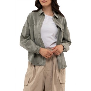 August Sky Women's Vintage Wash Drop Shoulder Oversized Shacket - 1 of 4