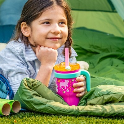 Reduce 14oz Coldee Vacuum Insulated Stainless Steel Straw Tumbler Bright Pink: Kids Leakproof Drinkware