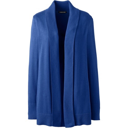 Lands End School Uniform Women s Cotton Modal Shawl Collar Cardigan Sweater Large Dark Cobalt Blue