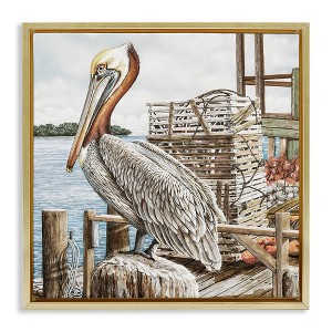 Stupell Industries Pelican Perched on Fishing Dock Black Framed Floater Canvas Wall Art - 1 of 4