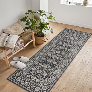 coucheta Vintage Washable Area Rug for Living Room, Retro Floral Non Slip Low Pile Stain Resistant Accent Carpets, for Bedroom, Dining Room, Office - 1 of 4