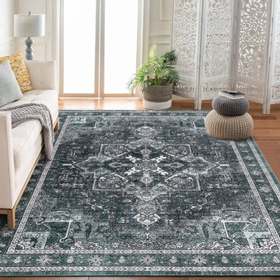 Washable Rug flower print Vintage Rug Foldable Rug Non Slip Carpet
