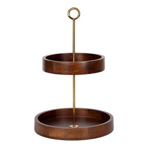 Kate and Laurel Lipton Tray, 13x13x20, Walnut Brown and Gold - 1 of 4