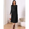 INSPIRE CHIC Women's Casual Midi Round Neck Long Sleeve Flowy Fall Dresses with Belt - 3 of 4