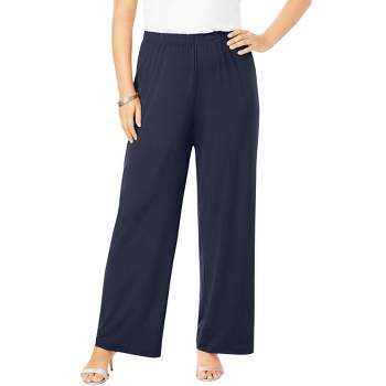 Roaman's Women's Plus Size Wide-leg Soft Knit Pant - M, Blue : Target