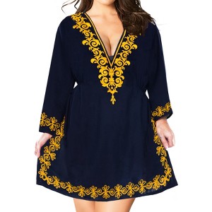 HAPPY BAY women's Vacation Casual Swim Holiday Beachwear Summer Short Beach Dress Holiday Swimsuit Cover ups Medium-Large Blue Solid - 1 of 4