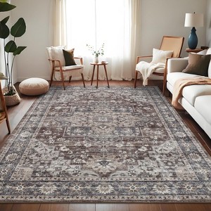 Washable Area Rug Vintage Medallion Runner Non-Slip Non-Shedding Oriental Distressed Accent Ultra Soft Low Pile Hallway - 1 of 4