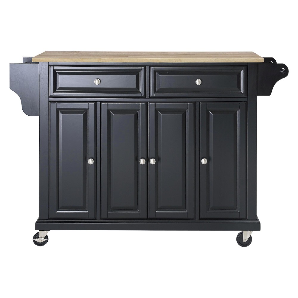 Crosley KF30001EBK Natural Wood Top Kitchen Cart Black