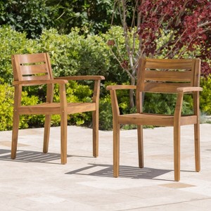 Gulches Acacia Wood Patio Dining Chairs Set of 2 - Teak Finish Armchairs, 350lbs Capacity for Backyard/Poolside/Garden - 1 of 4