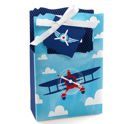 Big Dot of Happiness Taking Flight - Airplane - Vintage Plane Baby Shower or Birthday Party Favor Boxes - Set of 12