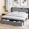 King Size Upholstered Platform Bed Frame with Storage Headboard, 2 Drawers & Charging Station, Dark Gray, Noise-Free - 4 of 4