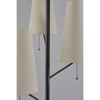 Daniel 71" Black and Antique Brass Floor Lamp with Cream Shades