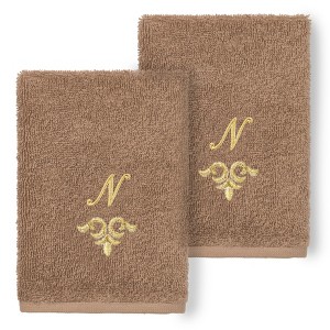 Linum Home Textiles 100% Turkish Cotton MONICA Gold Thread 2PC Embellished Washcloth Set - 1 of 3
