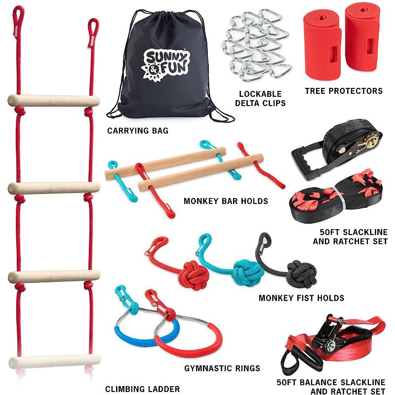 Sunny & Fun 50 Ft. Ninja Warrior Obstacle Course for Kids Outdoor Kit, 4 of 10