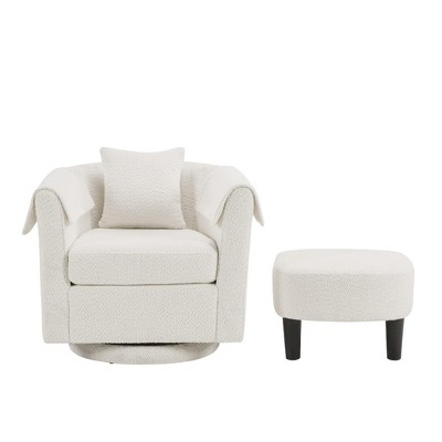 COMHOMA Swivel Accent Chair with Ottoman, Chenille Barrel Armchair Set, Removable Back Pillow & Armrest Covers