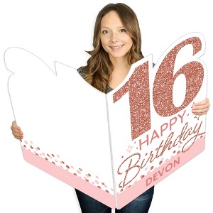 Big Dot of Happiness 16th Pink Rose Gold Birthday - Happy Birthday Giant Greeting Card - Big Shaped Jumborific Card - 16.5 x 22 inches - 1 of 4