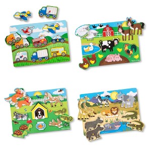 Melissa & Doug Wooden Peg Puzzle 4pk - Vehicles, Farm, Safari, Pets - 1 of 4