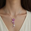 Anna-Kaci Women's Crystal Flower Pendant Necklace with Cascading Rhinestone Floral Design - Fuchsia - 3 of 4