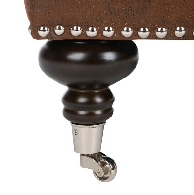 Espresso Birch Wood & Brown Faux Leather Armchair with Casters